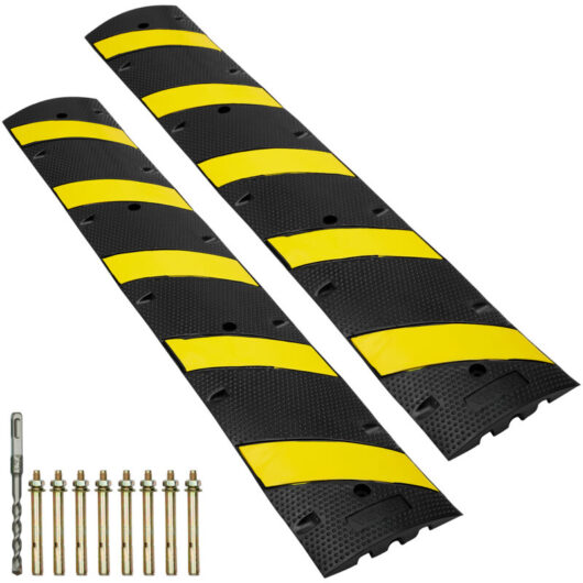 VEVOR 2PCs 6 ft/72'' Rubber Speed Hump, 2 Channel, 22000 lbs Capacity Heavy Duty Traffic Speed Bump, with High Reflective Yellow Strip 8 Expansion