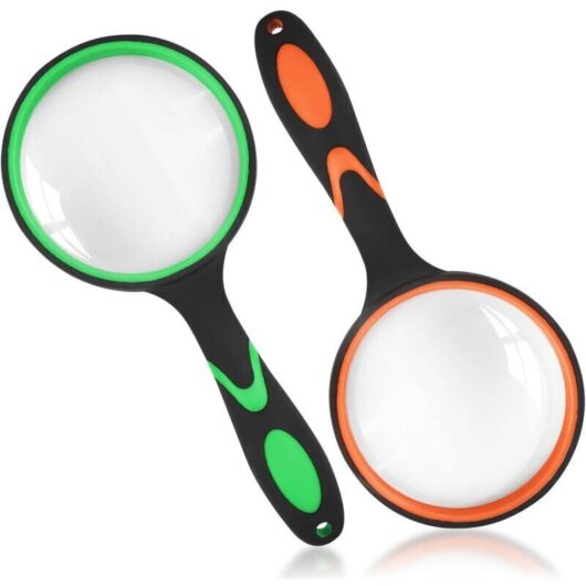 2-Pack 65mm Reading Magnifier, Handheld Magnifying Glass with Non-Slip Rubber Grip, Suitable for Children and Seniors for Scientific Books,