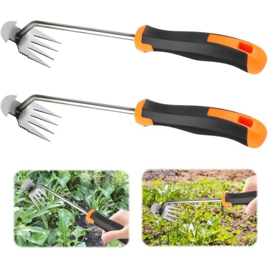 2 Pcs Garden Weed Puller, Manual Weeding Tool, 4-Tine Rubber Handle Garden Weeding Artifact, For Weeding Fields With Handle - Csparkv