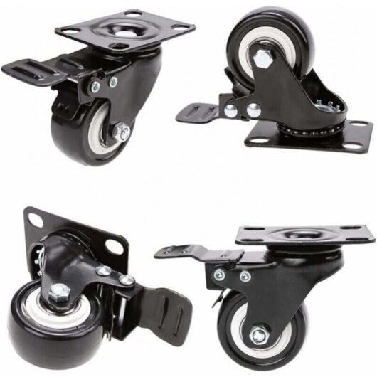 2 Pcs Swivel Casters with Brake 50mm Casters Rubber Furniture Casters, Load Capacity 400kg, Heavy Duty Non-Marking Floor Casters, Black (No Screws)