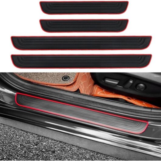 CCYKXA Set of 4 universal car door sill protectors made of soft PVC rubber for front/rear doors (black and red)