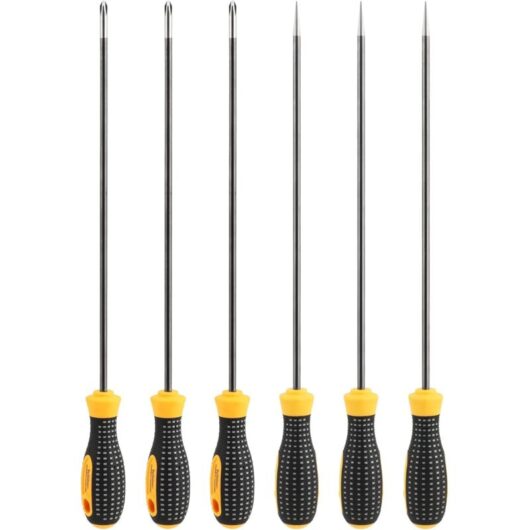 CCYKXA Set of 6 flat and Phillips screwdrivers, 30 cm long, with rubber handles