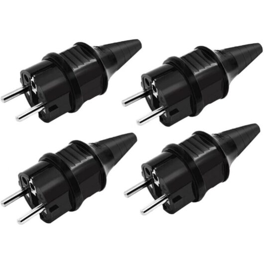 Cyslmuk - Replacement Plugs Standard Male Electrical Sockets, 4 x Rubber Earth Contact Electrical Plugs (250V/16A), IP44 Waterproof Power Sockets,