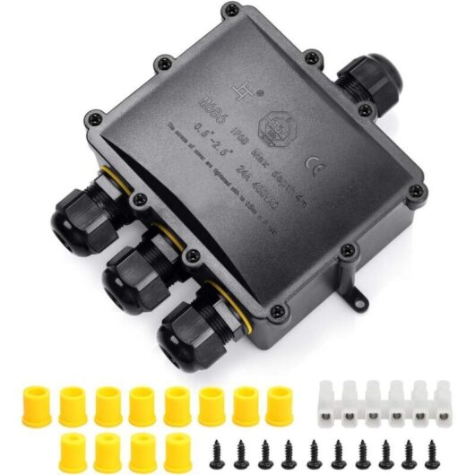 [NEVER USED] IP68 Waterproof Outdoor Junction Box - 4-Way Larger Cable, Electrical Junction Box Connector for Cables Ø 4 to 14mm, ABS + PVC