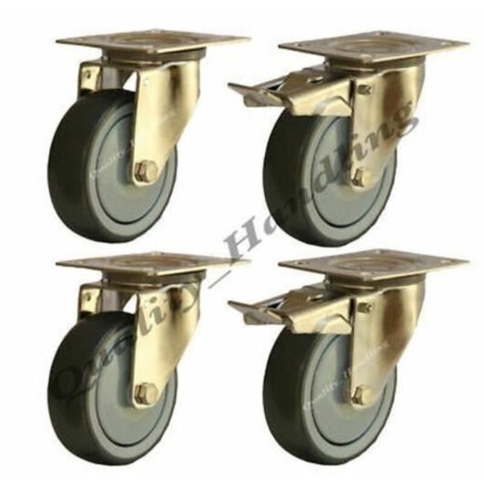 Roulers - Stainless Steel - 125mm - Grey Rubber - Set of 4 - 110kg Resistant