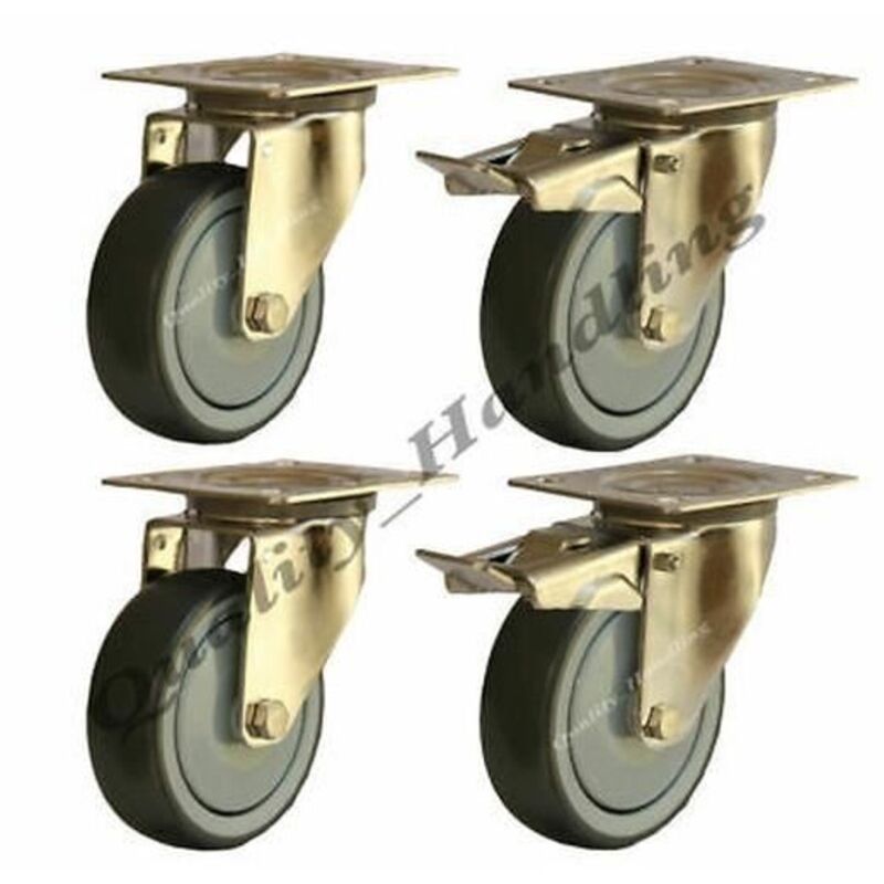 Roulers - Stainless Steel - 125mm - Grey Rubber - Set of 4 - 110kg Resistant