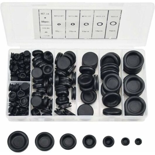 Rubber Plug Kit - 170 Pieces, 7 Sizes for Car, Hose, Pump - Rubber Cable Grommets with Organizer Case