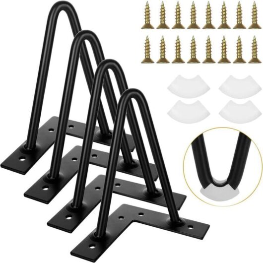 Set of 4 Hairpin Table Legs 15 CM, Black Metal Coffee Table Legs with Screws, Industrial Furniture Legs for Coffee Tables, Cabinets, with Rubber