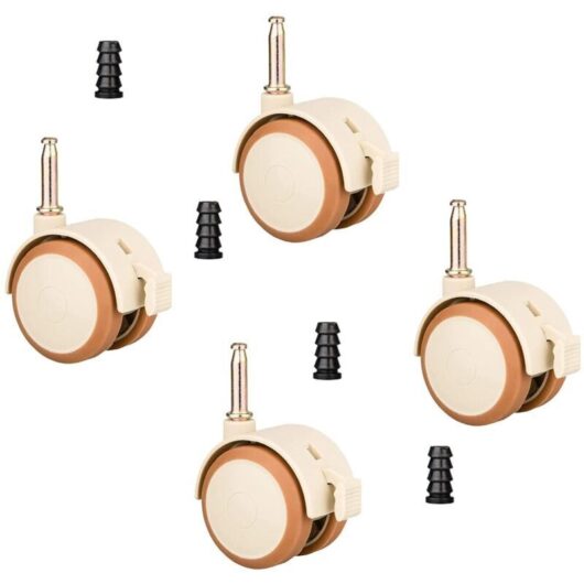Set of 4 swivel casters for children's furniture with 10.5 mm sleeve, silent rubber casters with brake, for small cribs, cots