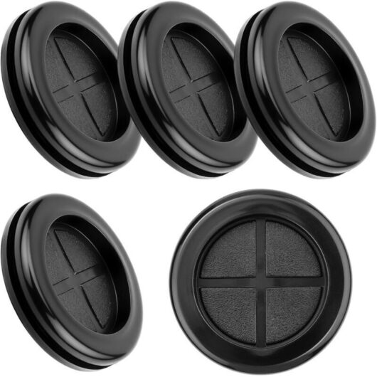 Set of 5 body plugs - 70 mm - Black - Rubber - Waterproof - Round - Double-sided - For protecting cables - Connectors - Cable holes
