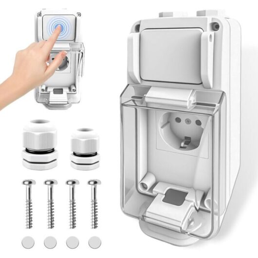 Surface-mounted socket with IP66 switch, weatherproof outdoor surface-mounted socket for damp locations with lock, 2-hole outdoor socket with switch,