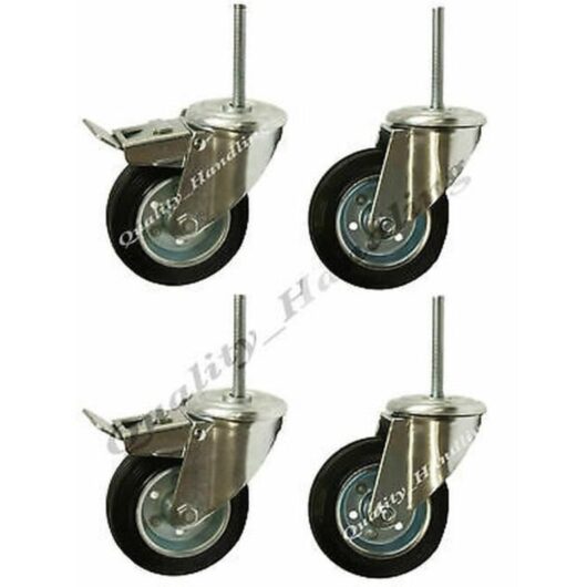 Swivel casters - Rubber - 125mm - Set of 4 - Max load 60kg - With and without brakes