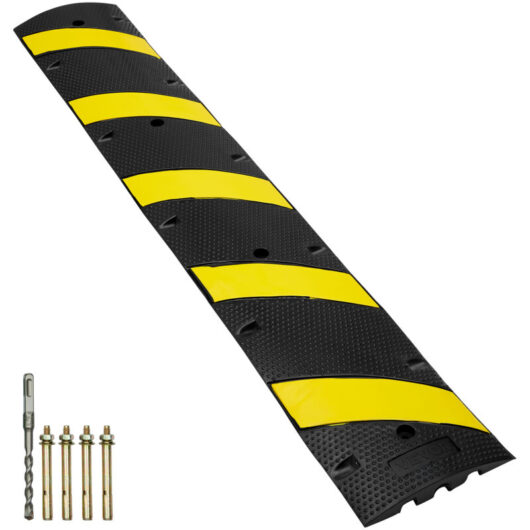 VEVOR 6 ft/72'' Rubber Speed Hump, 2 Channel, 22000 lbs Load Capacity Heavy Duty Traffic Speed Bump, with High Reflective Yellow Strip 4 Expansion