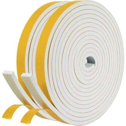 Adhesive Seal for Doors and Windows, Insulating Rubber Foam Seal, 2 Rolls 12mm x 6mm x 4m (8m total), Cold and Noise Insulation Seal, Shockproof Wall