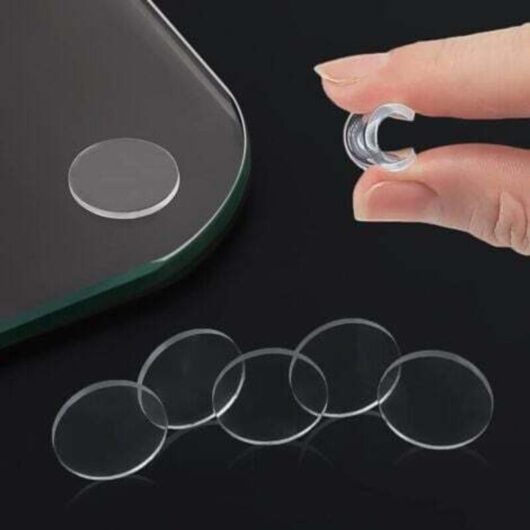 Anti-slip and scratch-resistant glass tabletop spacers with transparent non-stick rubber pads. Prevents glass movement (round and square, 20 pieces)