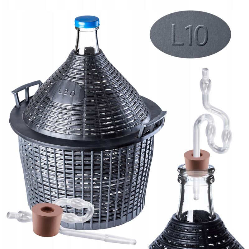 KADAX glass carboy set, fermentation carboy with plastic basket and fermentation accessories, rubber stopper, airlock, small