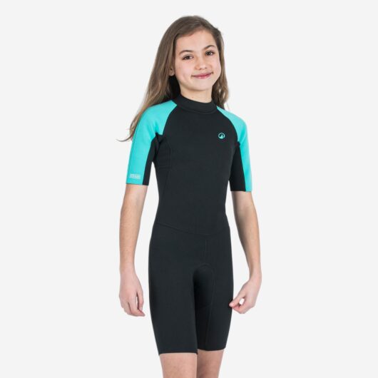 Kids' Surfing Shorty Wetsuit 1.5mm Natural Rubber Yulex 100 Black Blue