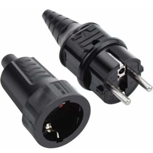 Set of male and female rubber plugs, 250V 16A, IP44 European waterproof, black
